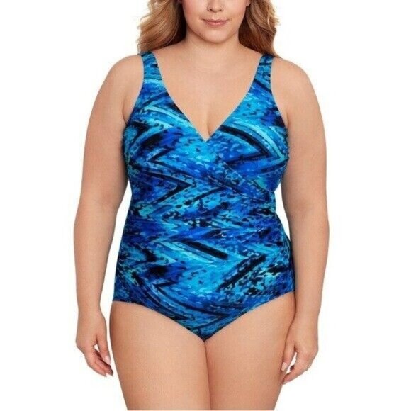 Miraclesuit Off The Scales Blue Oceanus Size 6 One-Piece Swimsuit New